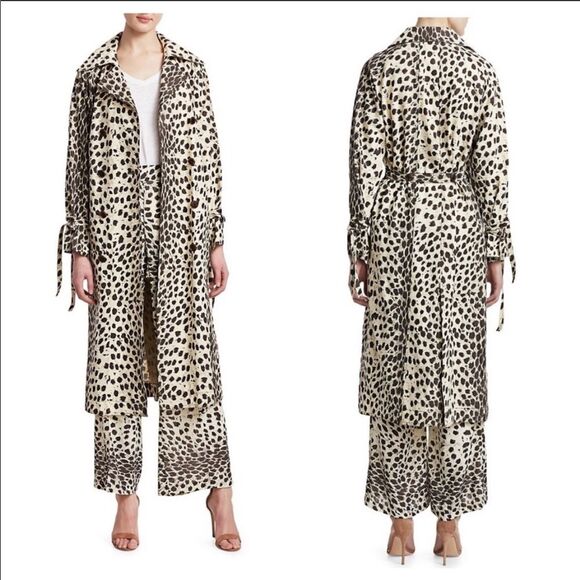 NWT SEA NY white leopard double breasted trench coat Size L - Picture 8 of 14